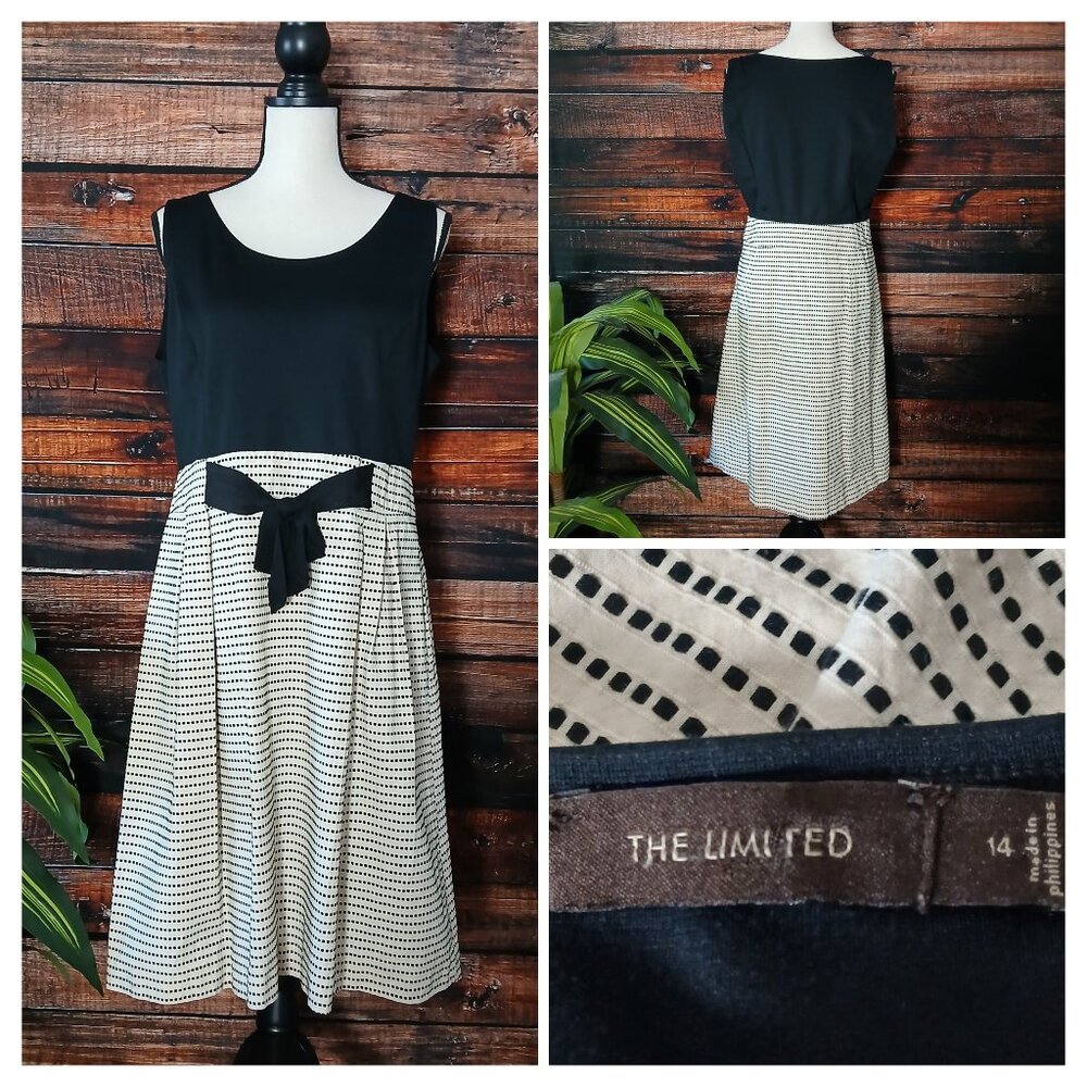 The Limited Dress 14 Retro 50s Style Bow Side Zip Checked Black Cream Flare